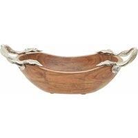 Interiors By Ph Small Oval Bowl, Acacia Wood, Aluminium Leaf Handles