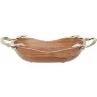 Interiors By Ph Large Oval Bowl, Acacia Wood, Aluminium Leaf Handles