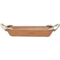 Premier Housewares Vine Acacia Wood Rectangualr Dish/ Sustainable Acacia Wood/ Handcrafted Tray with Subtle Graining/ Organic Charm/ Aluminum Leaf Handles/ Dimensions are W44 x D14 x H7cm
