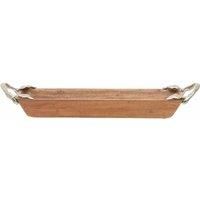 Interiors By Ph Large Rectangular Dish, Acacia Wood, Aluminium Leaf Handles