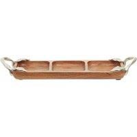 Interiors By Ph Serving Dish, 3 Section, Acacia Wood, Aluminium Leaf Handles