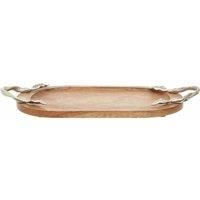 Premier Housewares Oval Serving Tray/ Assorted Designs Wooden Tray/ Wooden Tray for Serving with Handles/ W45 x D22 x H4cm