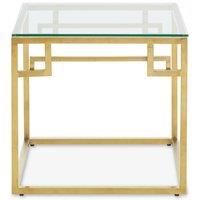 Orsina Gold Brushed Side Table, Tempered Glass Top Side Table, Steel Frame Bedside Table, Cocktail Table for Home