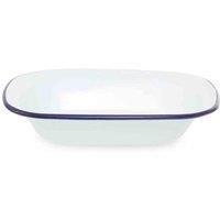 From Scratch 24cm Rectangular White Enamelled Steel Pie Dish With Navy Blue Rim