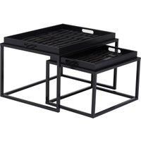 Orsina Set of 2 Assorted Colour Nesting Tables, Abstract Art Tempered Glass Tops with Removable Tray Feature in Black