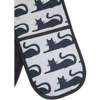Premier Housewares Oven Gloves / Double Glove / Oven Gloves Heat Resistant / Black and White Oven Gloves - Cat Design