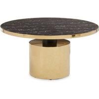 Orsina Black Marble?Effect Coffee Table with Gold?Finish Base, Round Black Marble?Effect Tempered Glass Top in Gold