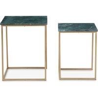Orsina Marble Top Green Set of 2 Side Table, Open Design Frame Bedside Table, Square End Table for Living Room