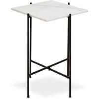 Orsina White Marble Side Table, End Table with Black Crisscross Base, Powder Coated Frame Side Table, Bedside Table
