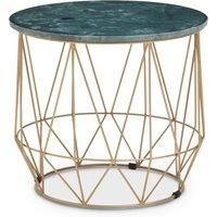 Orsina Marble Top Green Side Table, Open Design Frame Bedside Table, Round End Table for Living Room, Lounge