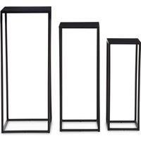 Orsina Nest of 3 Black Top Side Tables Set, Square End Tables for Home, Black Powder Coated Frame Bedside Tables