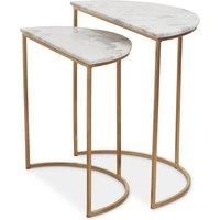 Orsina Set of 2 Marble Top Natural Side Table, Open Design Bedside Table, Semi-circle End Table for Living Room in White