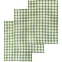 Premier Housewares Tea Towels / Kitchen Towels / Tea Towels for Kitchen / Green and White Tea Towels - Set of 3