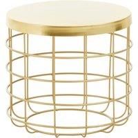Orsina Gold Finish Side Table With Caged Base, Open Frame Design Bedside Table, Accent Side Table for Living Room