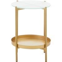 Orsina Two Tier Glass & Iron Side Table, Gold Finish Metal Frame With Clear Glass Top, Modern Side Table