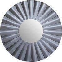 Contemporary Round Silver Wall Mirror, Sculptural Decorative Mirror with Radial Pattern, Statement Wall Dcor