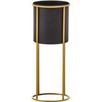 Premier Housewares Large Black Garden Pots and Gold Floor Standing Planter Modern Freestanding Design Garden Planters with Luxe Iron Frame Planters For Outdoor Garden Pots 23 x 23 x 60 cm