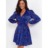 Pour Moi Millie Faux Wrap Woven Satin Dress - Multi