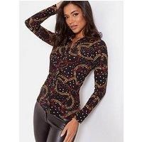 Pour Moi Brooke Jersey Ruched Front Shirt - Black/Multi