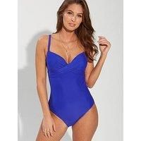 Pour Moi Lightly Padded Underwired Twist Front Tummy Control Swimsuit - Blue