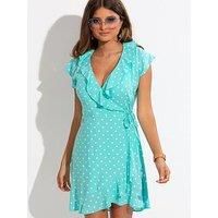 Pour Moi Dress Plunge Wrap Around Frilled Mini Length Womens Beachwear 26837