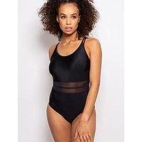 Pour Moi Energy Swimsuit Swimming Costume 1436 Double Strap Racerback Mesh Black