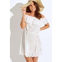 Pour Moi Cotton Broderie Bardot Mini Beach Dress