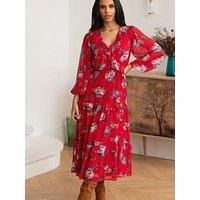 Pour Moi Lily Chiffon Frill Midaxi Dress - Floral