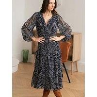 Pour Moi Lily Chiffon Frill Midaxi Dress - Dark Floral