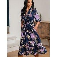 Pour Moi Maggie Woven Frill Midi Dress - Dark Floral