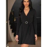 Pour Moi Bria Belted Slinky Stretch Dress - Black