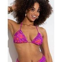 Pour Moi Bermuda Triangle Bikini Top Wirefree Plunge Swimwear 29600 Multi