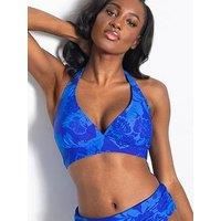 Pour Moi Maui Halter Bikini Top Wirefree Plunge Swimwear 31402 Blue Tropical