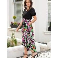 Pour Moi Annabelle Woven Mix High Low Midi Dress - Black/Multi