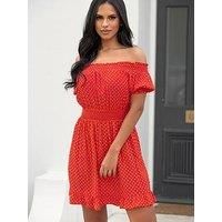 Pour Moi Eloise Puff Sleeve Woven Bardot Dress - Multi