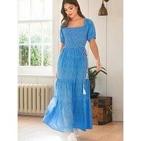 Pour Moi Sadie Shirred Bodice Woven Short Sleeve Maxi Dress - Multi