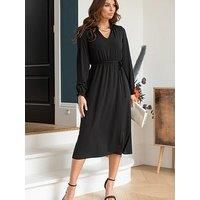 Pour Moi Bridget Slinky Jersey Long Sleeve Midi Dress - Black
