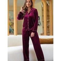 Pour Moi Velour Contrast Trim Pyjama Set - Pink