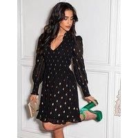 Pour Moi Izzy Shirred Bodice Long Sleeve Chiffon Dress