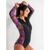 Pour Moi Energy Long Sleeved Zip Front Paddle Swimsuit - Black/Multi