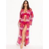 Pour Moi Colour Block Crochet Co-Ord Maxi Beach Kimono - Multi