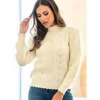 Pour Moi Marina Pointelle High Neck Knit Jumper - Cream