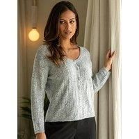 Pour Moi Leah Reversible Pointelle Button Through Knit Jumper - Grey