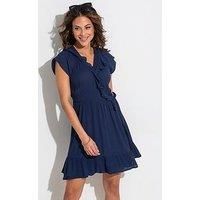 Pour Moi Crinkle Frill Wrap Beach Dress With Lenzing Ecovero Viscose Fibres - Dark Blue