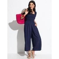 Pour Moi Sally Shirred Bodice Woven Puff Sleeve Jumpsuit With Lenzing Ecovero Viscose Fibres
