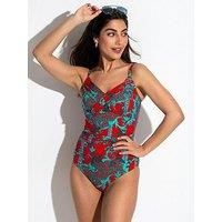 Pour Moi Cannes Ruched Tummy Control Swimsuit - Red