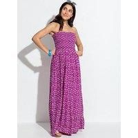 Pour Moi Strapless Shirred Bodice Maxi Beach Dress - Light Purple
