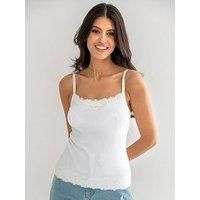Pour Moi Ribbed Cotton Lace Trim Hidden Bra Cami Top