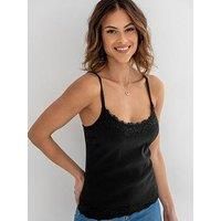 Pour Moi Ribbed Cotton Lace Trim Hidden Bra Cami Top