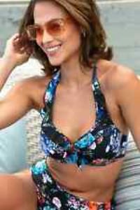 Pour Moi 28502 Lisbon Black Floral Halter Underwired Bikini Top